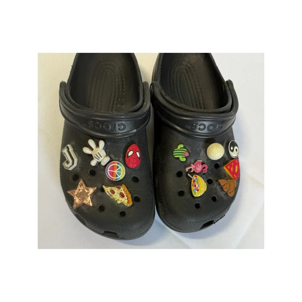 Crocs Classic Clogs Black Mens 6 Womens 8 W/ Jibbitz Slip On Casual